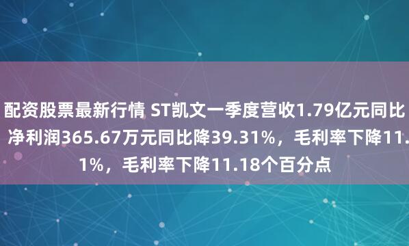 配资股票最新行情 ST凯文一季度营收1.79亿元同比增19.75%，净利润365.67万元同比降39.31%，毛利率下降11.18个百分点